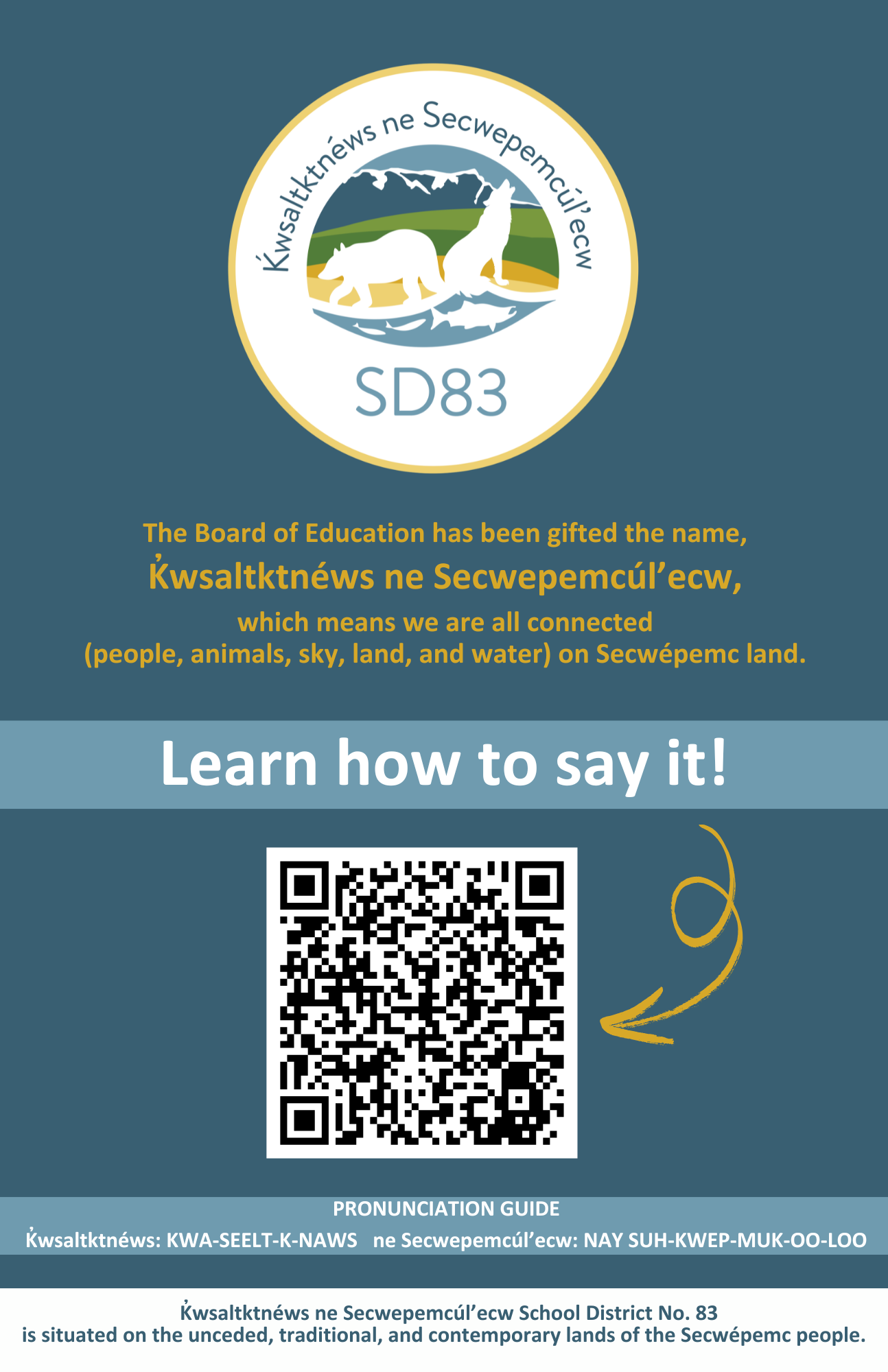 Learn how to say K̓wsaltktnéws ne Secwepemcúl’ecw!